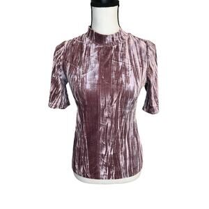 Pilcro Anthropologie Velveteen Mock Neck Purple Velour Shirt Top Women's Size XS